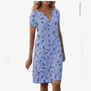 Blue Leaf Print Women's Dress